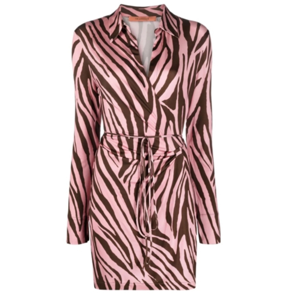 Andamane Dress, Size Large (44), "Jane" Zebra Print Wrap Mini Dress, Pink, Tag